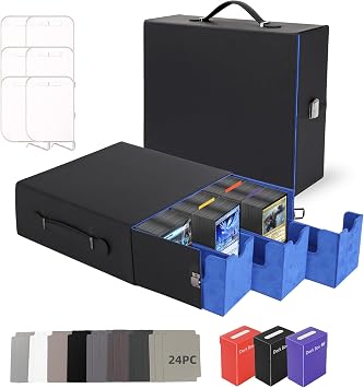 Heypappy Trading Card Storage Box 2400+ Capacity, Includes 3 PP Cases & Handle, 24 Colorful Dividers & 6 Card Supporters, Durable PU Leather Card Box for Most Standard-sized Trading Cards