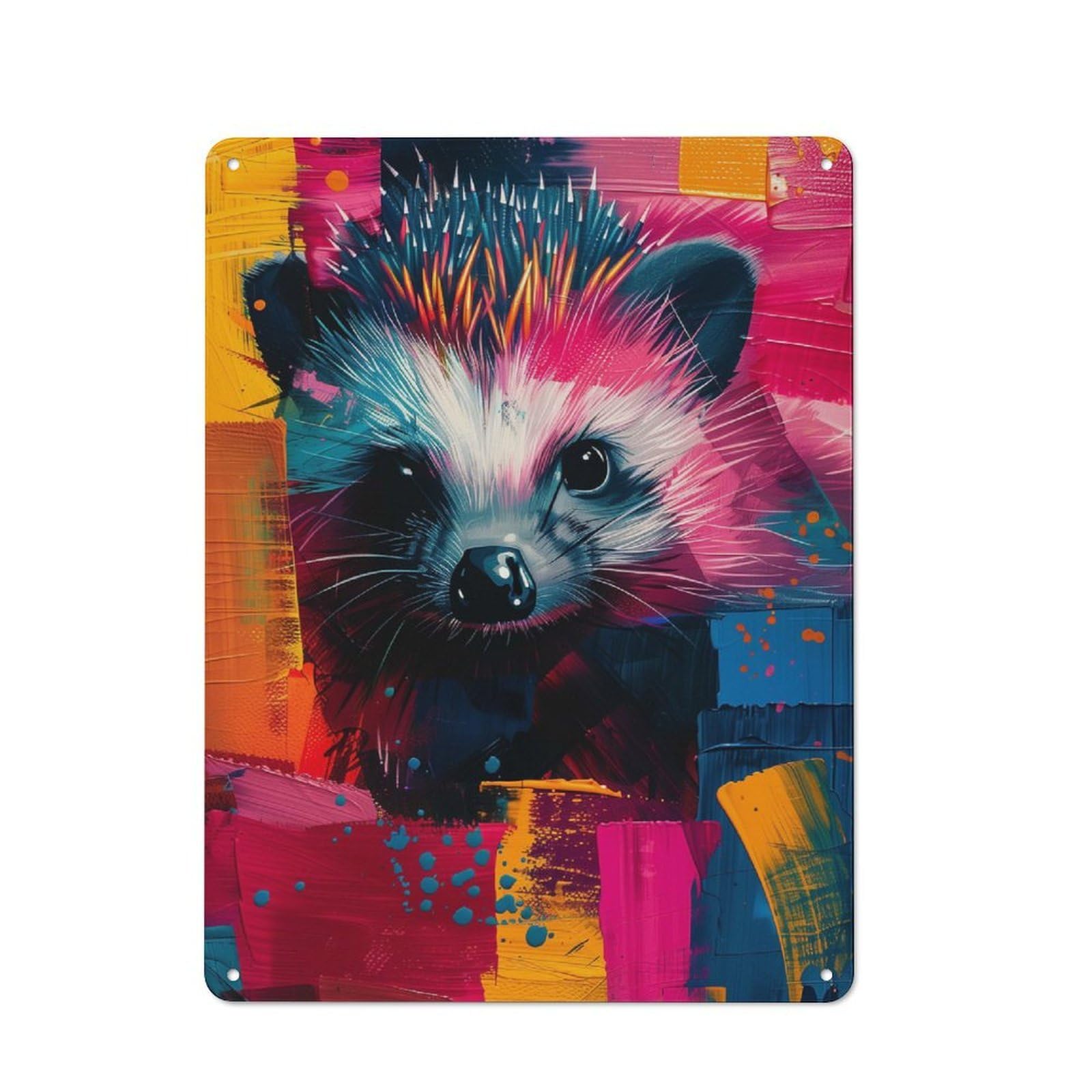 Junmoney Colorful Hedgehog Painting Rustic Tin Sign 40X30cm Featuring For Bar Or Restaurant, Seasonal Metal Wall Decor For Autumn Interiors