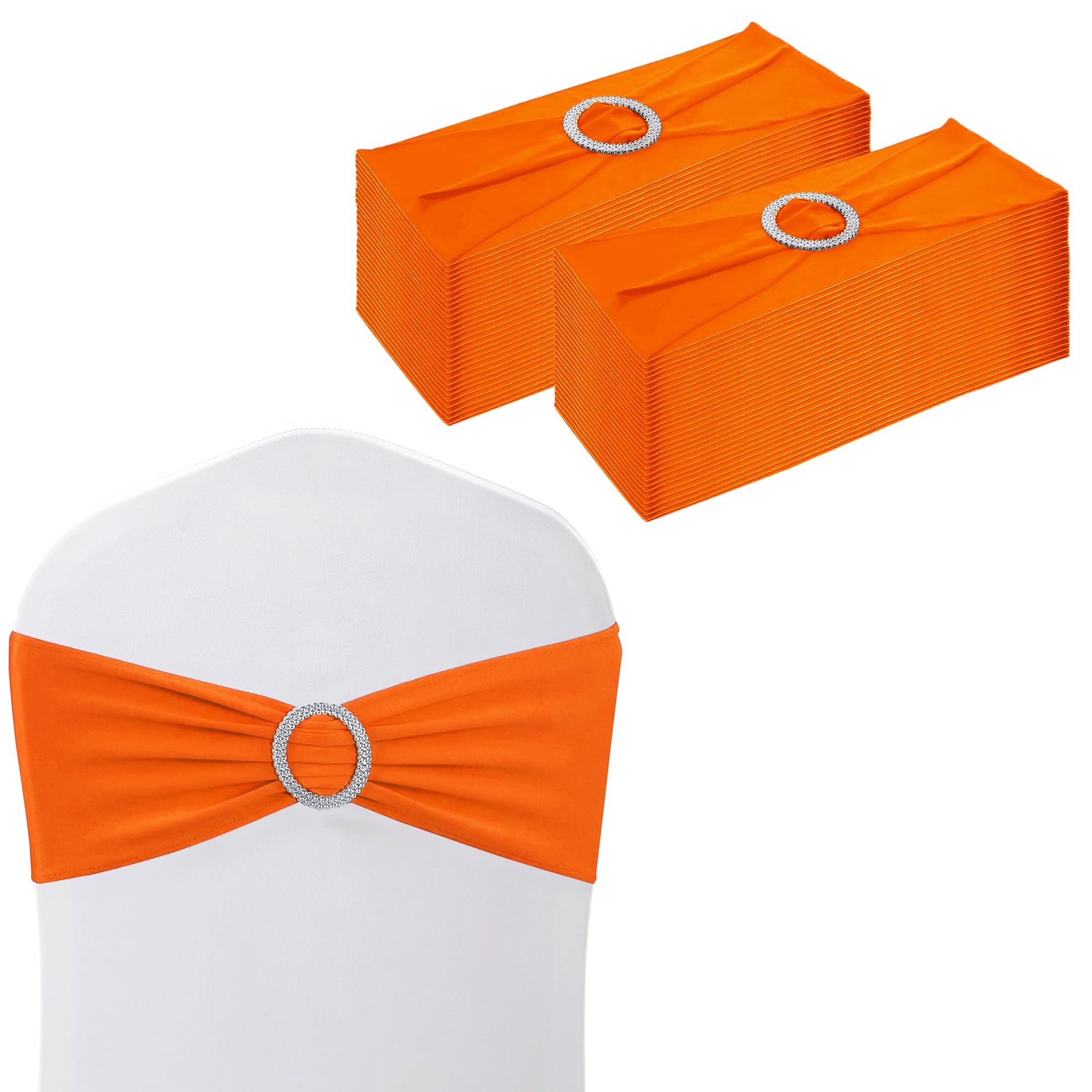 Trimming Shop 13"x5" Spandex Chair Bands with Slider Buckle – Stretchy Elastic Chair Sash, Chair Cover Bands for Wedding, Party, Reception, Banquet, Event & Venue Décor (Pack of 25, Orange) — image 1