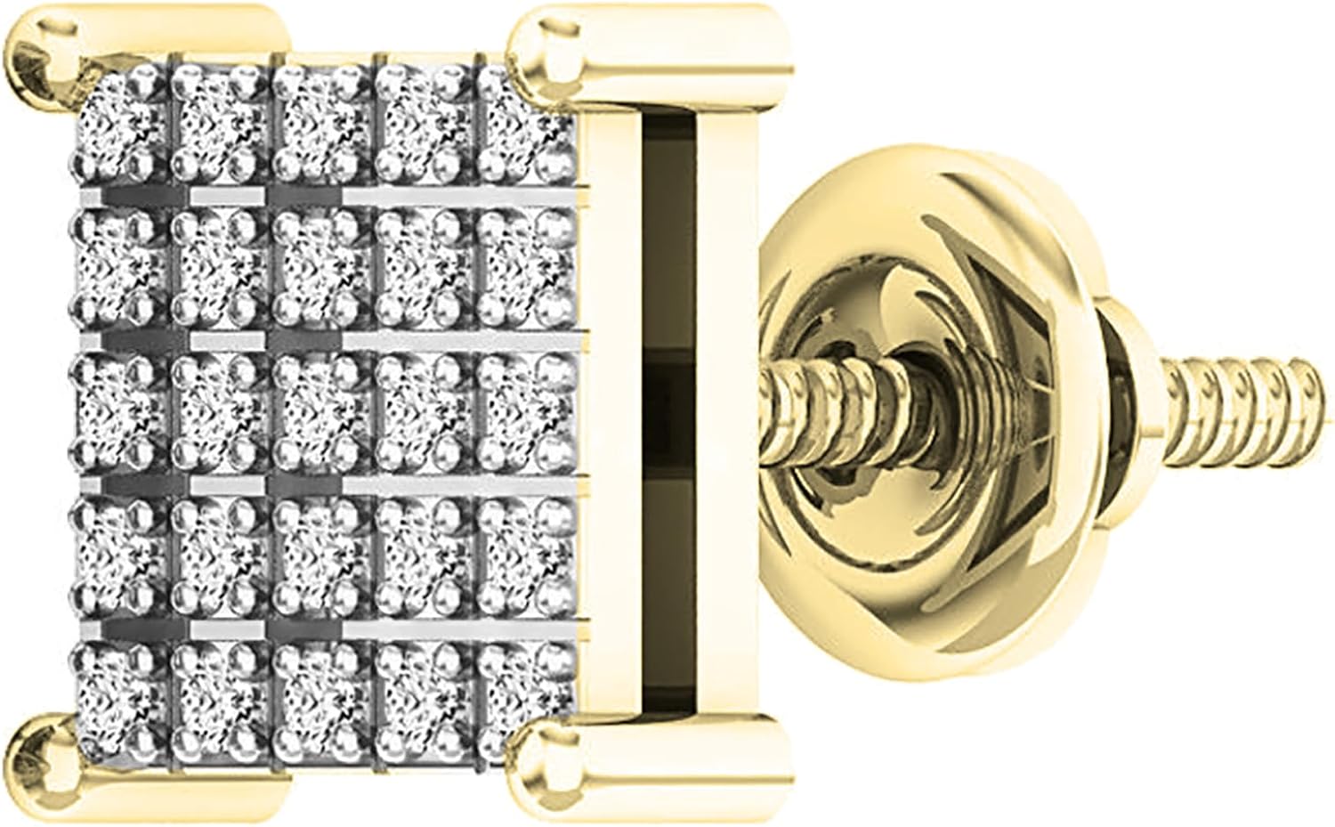 Dazzlingrock Collection 0.08 Ctw Natural Round White Diamond 7.2mm Square Hip Hop Stud (1Pc Only) in 10K Solid Yellow Gold, Screw Back,Unisex Design Ladies,Mens Real Diamond Earrings