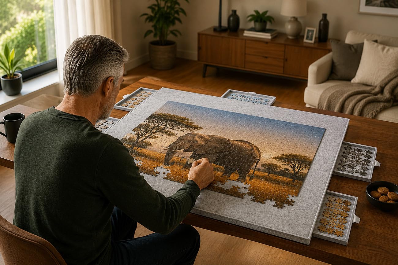 infactory contenitore: Base inclinabile per puzzle., grigio chiaro, con 6 scomparti estraibili, per puzzle fino a 1.000 pezzi (board, piano)