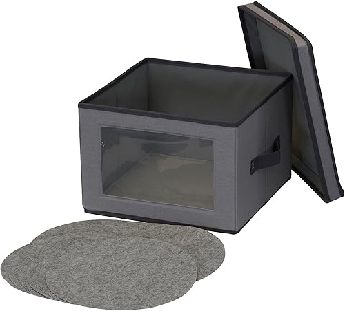 Miniatura 4 de Household Essentials - Caja de almacenamiento para platos de cena, marco fuerte y asas, panel con ventana, tapa completamente removible, apilable y