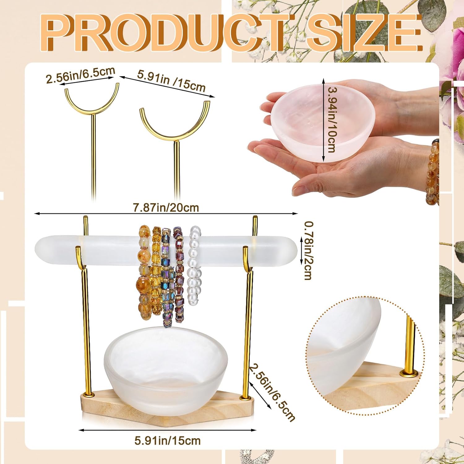 RattanView Selenite Bracelet Holder Display Stand Selenite Crystal Bowl Detachable Crystal Healing Goth Bracelet Display Stand 4" Selenites Bowls for Crystals Charging Cleansing Smudging Healing