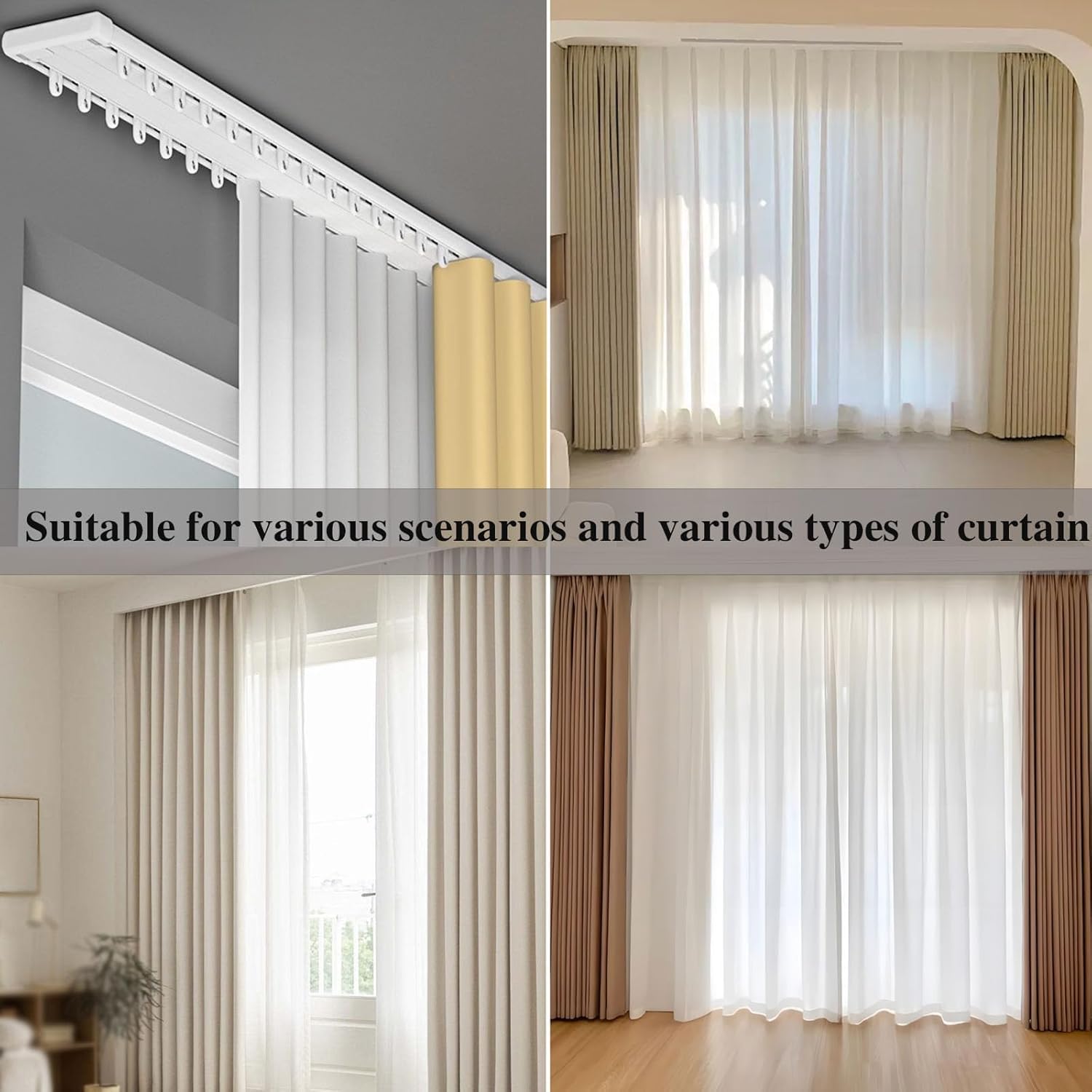 Generico Binario per Tende Doppio su Misura, Sistema di Binari per Tende da Soffitto Beige, in Alluminio con Rulli Silenziosi,per Tende Divisorie,Camere da Letto,Porte Scorrevoli