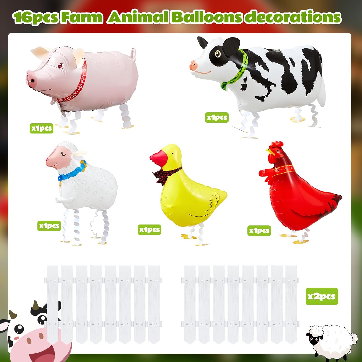 Geelin 16 Pcs Farm Animal Theme Party Decors Trunk or Treat Farm Theme Barnyard Kit Halloween Archway Garage Decor Wagon Wheel Grain Straw Hay Bale Box Picket Balloons Fence Country Background Supply