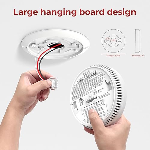 Miniatura 7 de Detectores de humo interconectados con cable, alarma de humo fotoeléctrica con batería de reserva de 9 V, botón de pruebasilencio, alarma de