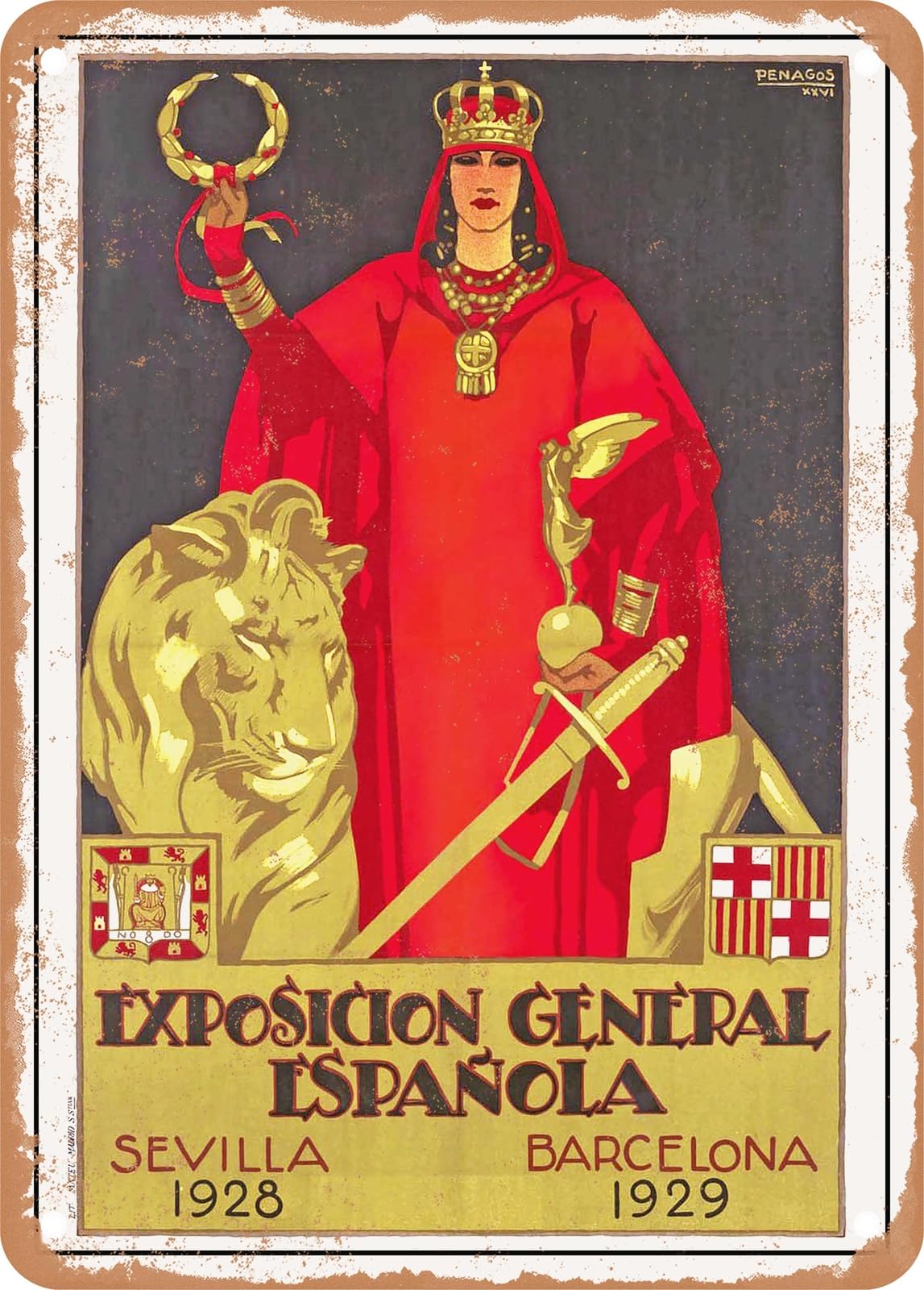 METAL SIGN - 1928 Spanish General Exhibition, Seville Barcelona Vintage Ad home decor