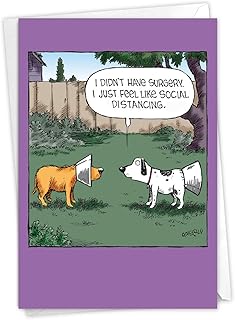 NobleWorks - 1 Get Well Card with Envelope - Funny Cartoon Comic Dog Cone, Pooch Ailment - No Surgery C9293GWG