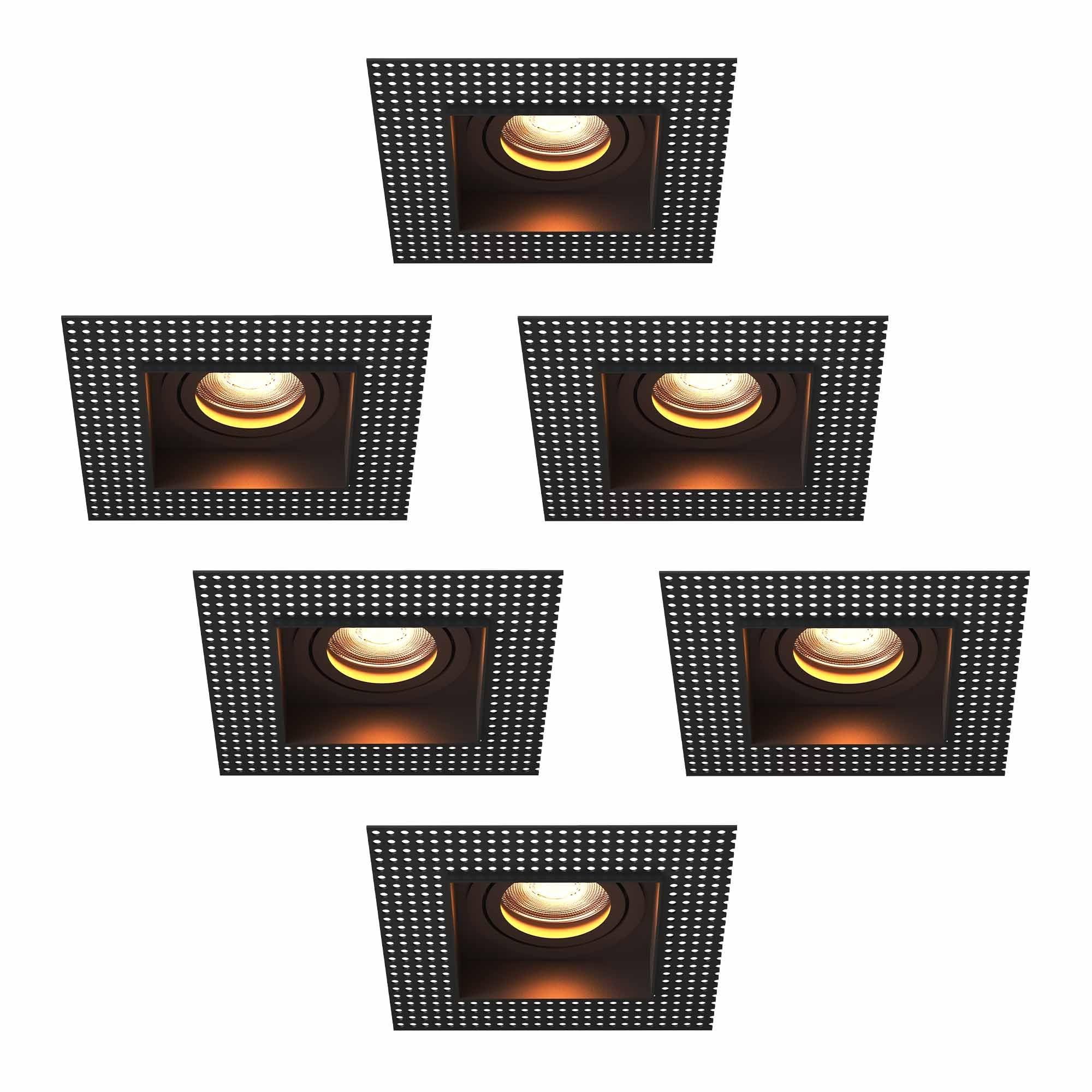 Ledvion 6 pezzi faretto da incasso LED quadrato nero 3W bianco caldo