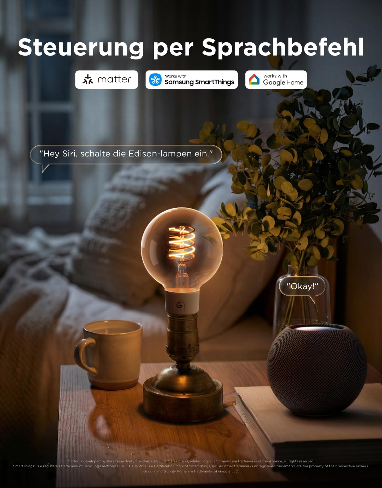 Govee Smart Edison Glühbirne E27, RGBWW Vintage LED Lampe G80, Kompatibel mit Matter, Google Assistant, Dimmbare mit COB-Lichtleiste, 16 Millionen DIY-Farben, für Restaurant und Wohnzimmer, 2 Stück