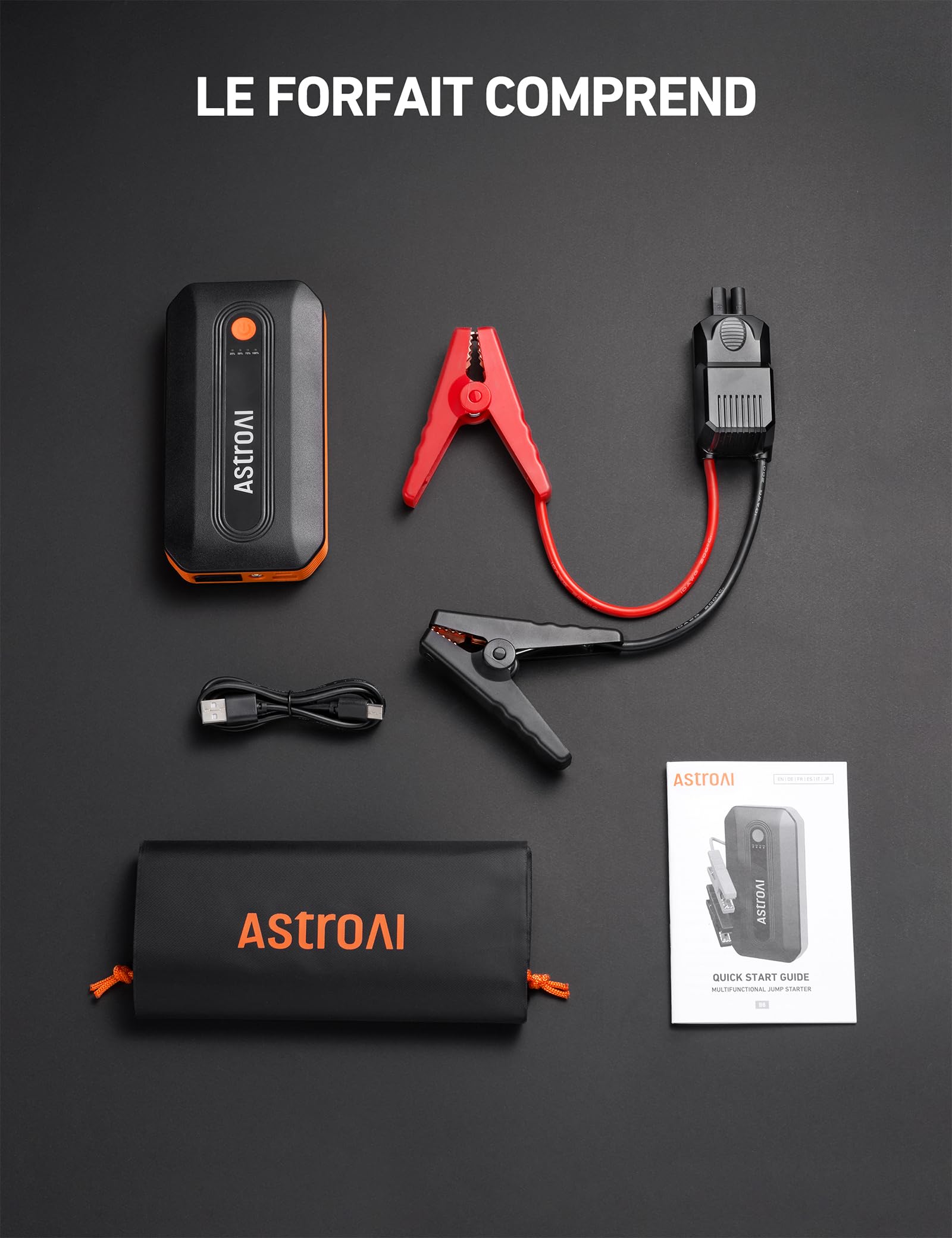 AstroAI Booster Batterie Voiture, Démarreur Batterie Voiture Portable 12V (pour 5,5L Diesel /7,0L Essence) Compact avec Protection Intelligente, Batterie Externe USB Lumière LED pour Moto Berlines SUV