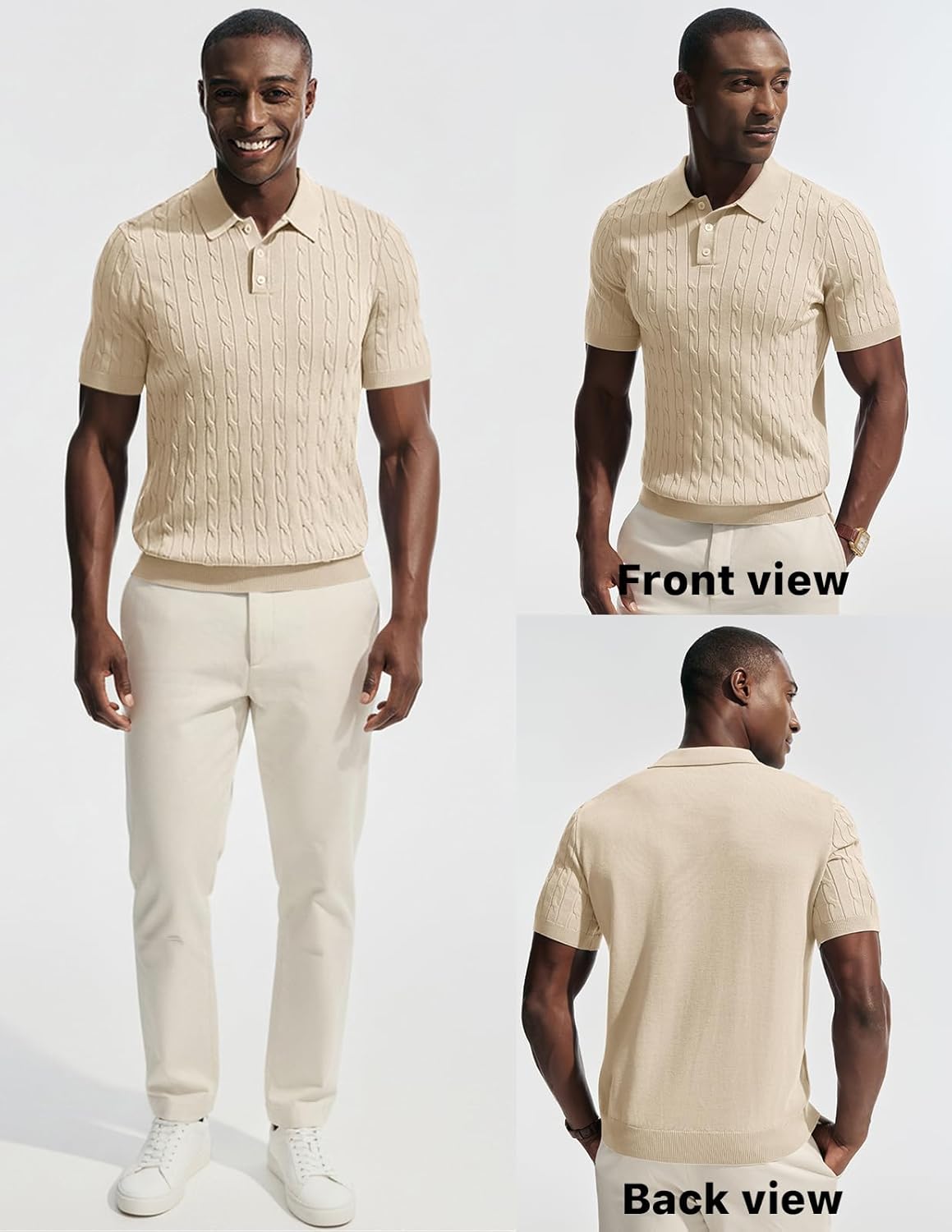 PJ PAUL JONES Men's Polo Shirts Short Sleeve Textured Cable Knit Shirts Casual Stretchy Golf Polo Stylish Old Money Tops - Image 4