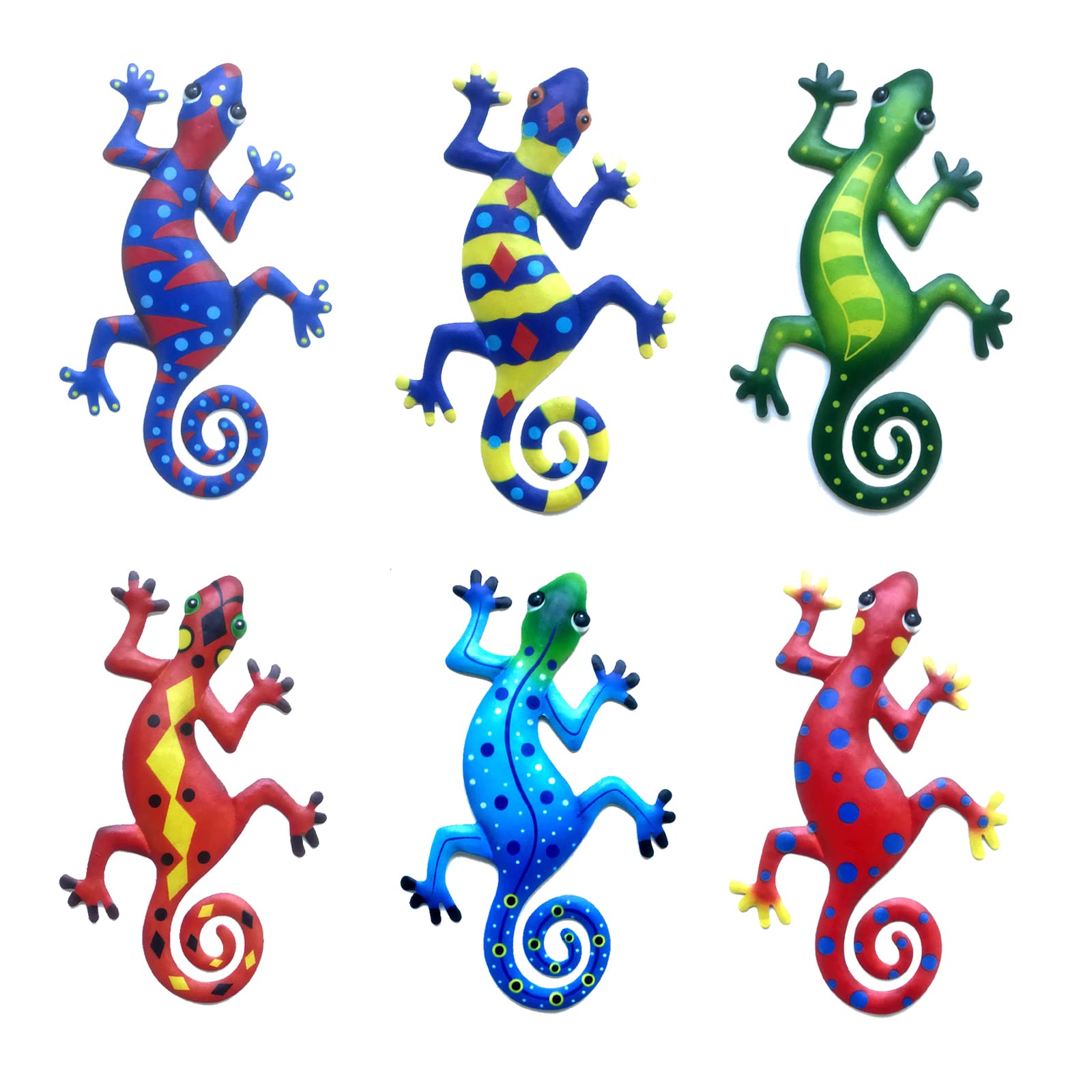 Wetufin6pcs Garden Wall Art Decor Set - 6 Metal Gecko Wall Decor Outdoor Hanging Multicolored Handmade Outdoor Decor, Exquisite Craftsmanship, Weather-resistant