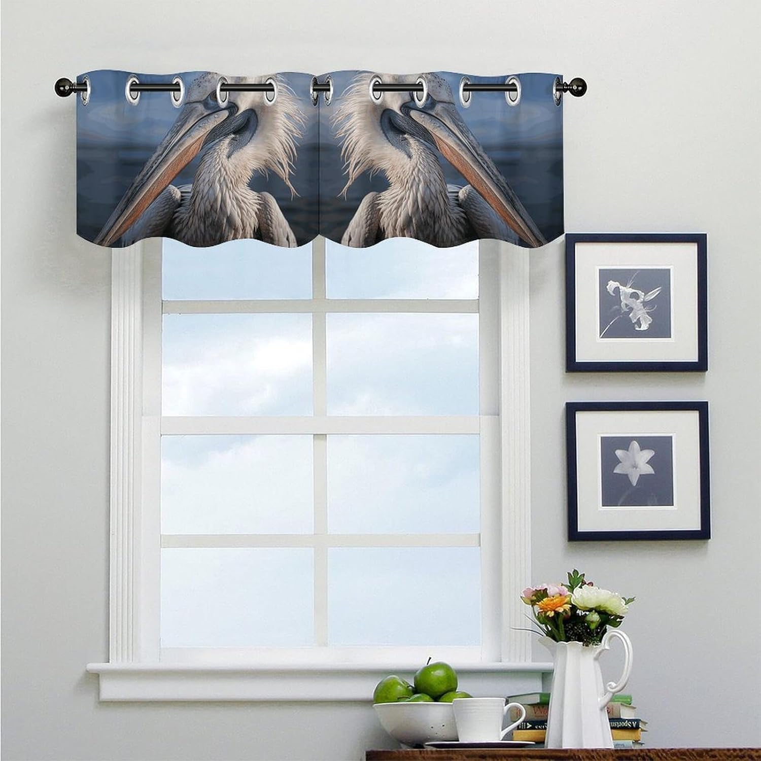 Realistic Pelican 2 Pack Valance Curtains Window Treatments. Adjustable Curtain with Rod Pocket.Cafe Curtains is Half Curtains for Privacy Decorative 52x18.1 Inch.