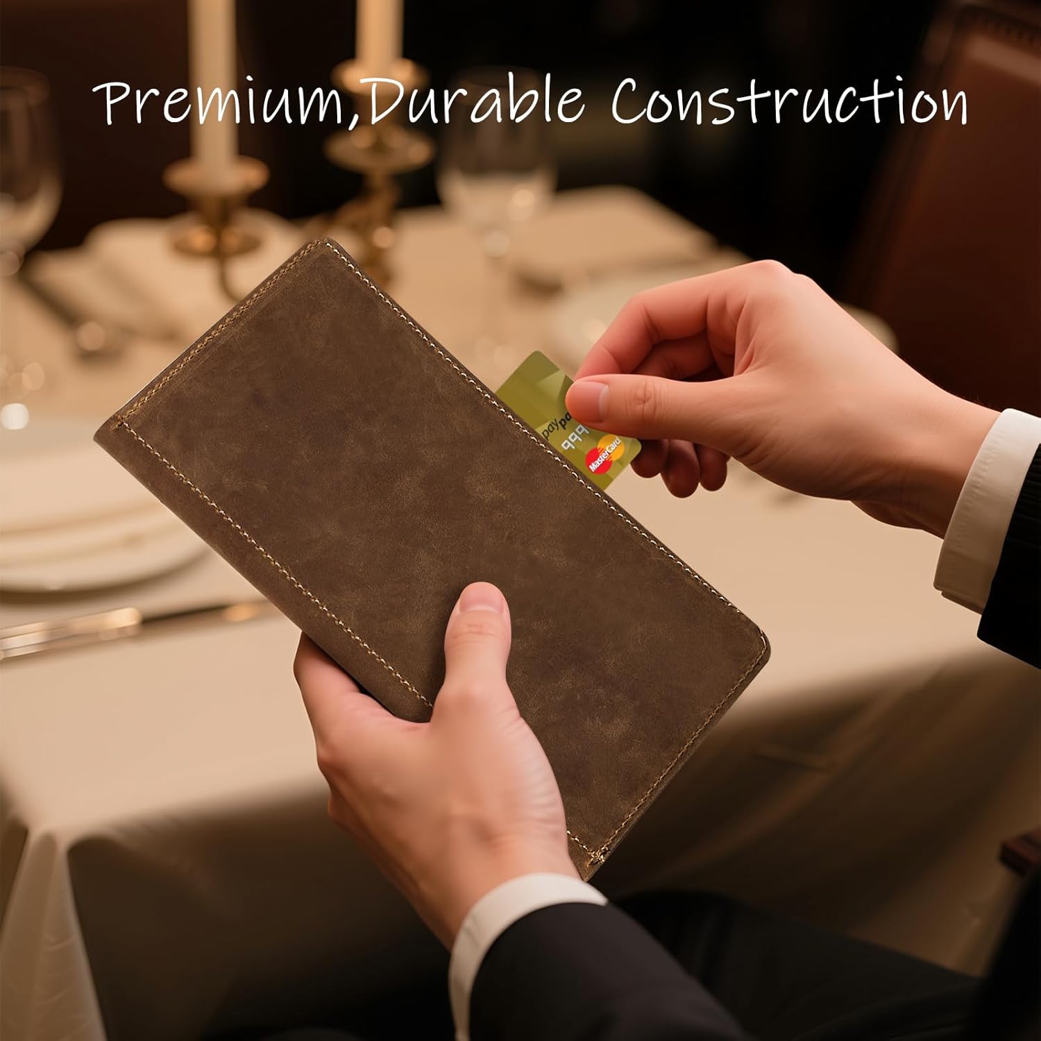 CoBak Genuine Leather Check Presenter - Guest Check Holder for Restaurants, Bars, Hotels, Professional Bill Folder for Servers, 2 Pack