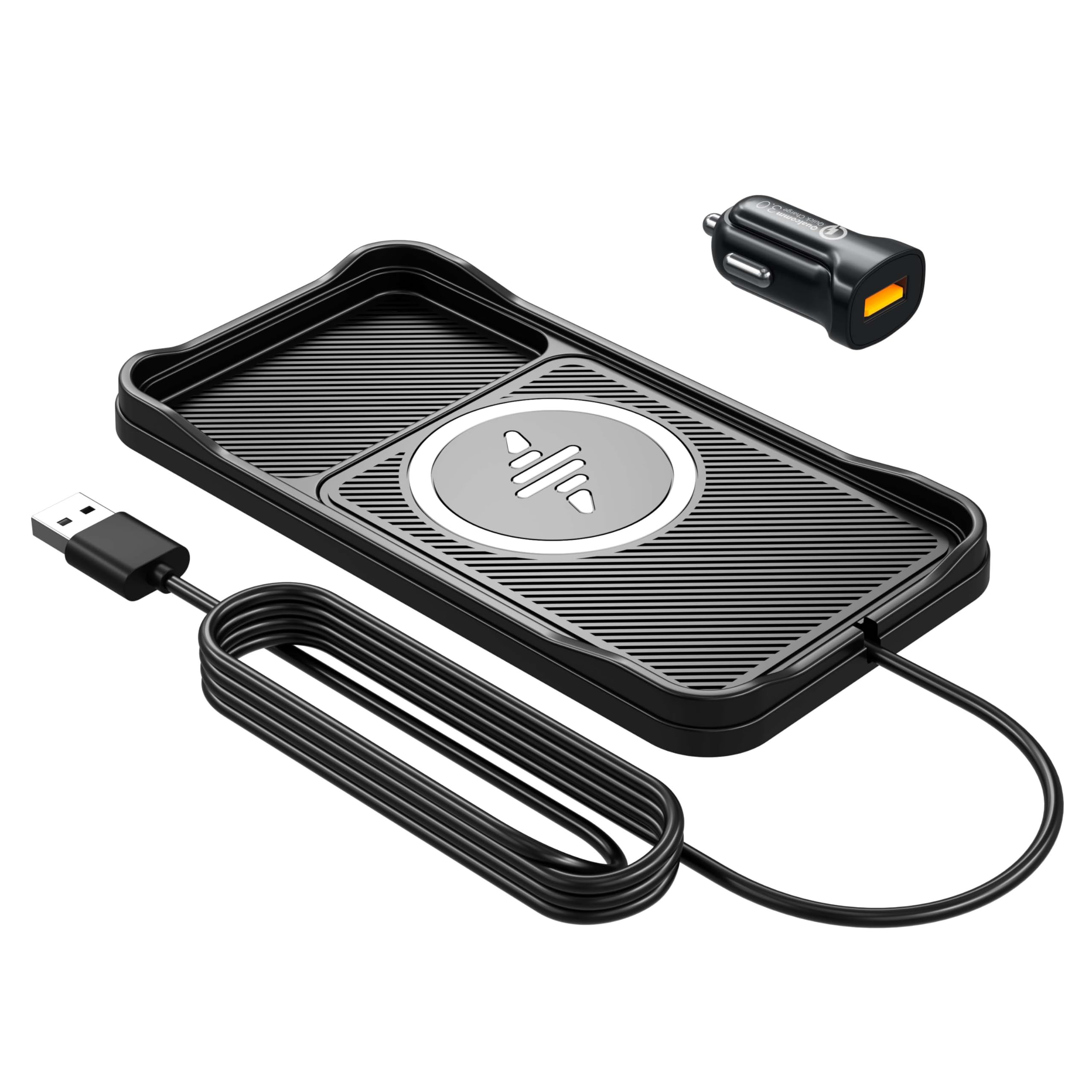 Caricabatterie da auto wireless Pad per iPhone 17/16/15/14/13/12 Pro e Samsung, tappetino di ricarica wireless antiscivolo per console cruscotto auto, caricabatterie USB A per viaggi in viaggio
