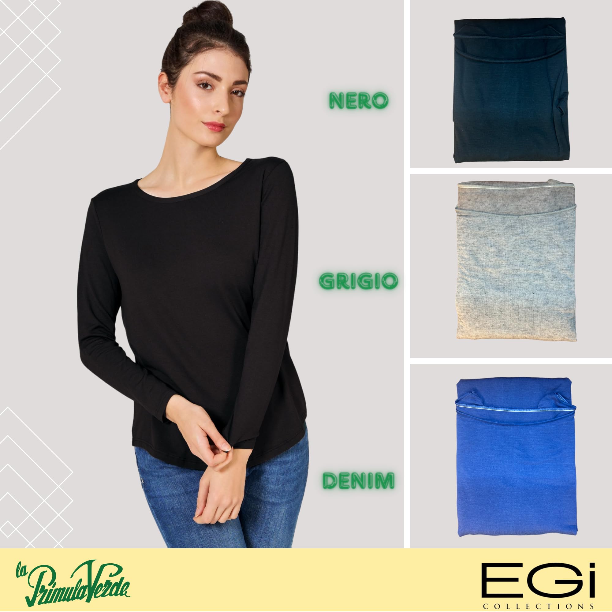 Maglia Donna Manica Lunga Cashmere Donna Modal Girocollo, Termica, Maglione Invernale Primavera, Autunno, Sottogiacca, Intimo Donna Elegante Maglia Termica, Made in Italy