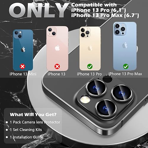 Miniatura 3 de imluckies Protector de lente de cámara para iPhone 13 ProiPhone 13 Pro Max, aleación de aluminio integrada con cubierta de cámara de metal de vidrio
