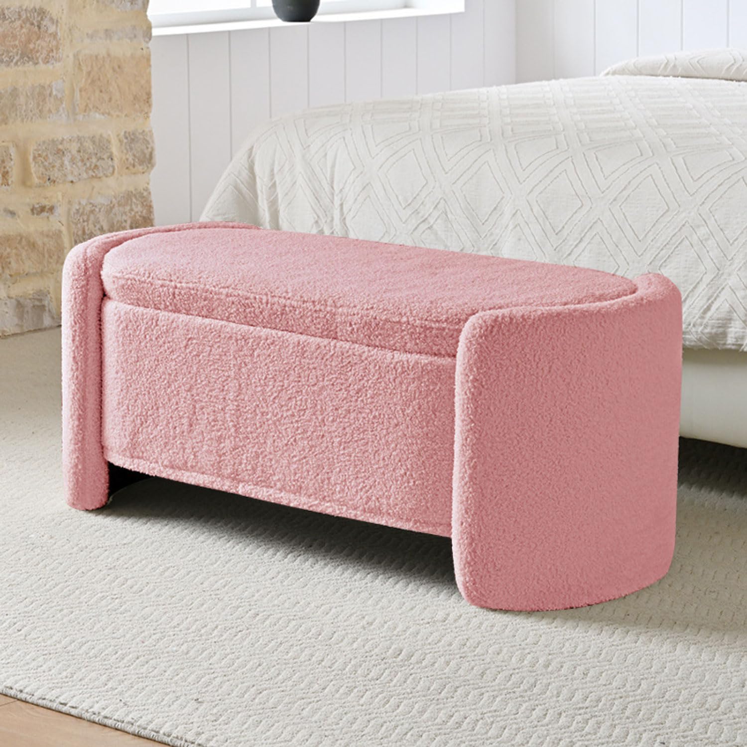 Coffre de rangement bouclette banquette capitonnée multifonction