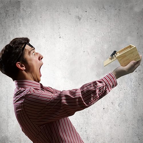 Miniatura 6 de Gooswexmzl Caja de broma de araña, araña de goma hecha a mano, caja de miedo de madera, divertido juguete de broma sorpresa, juguete práctico para