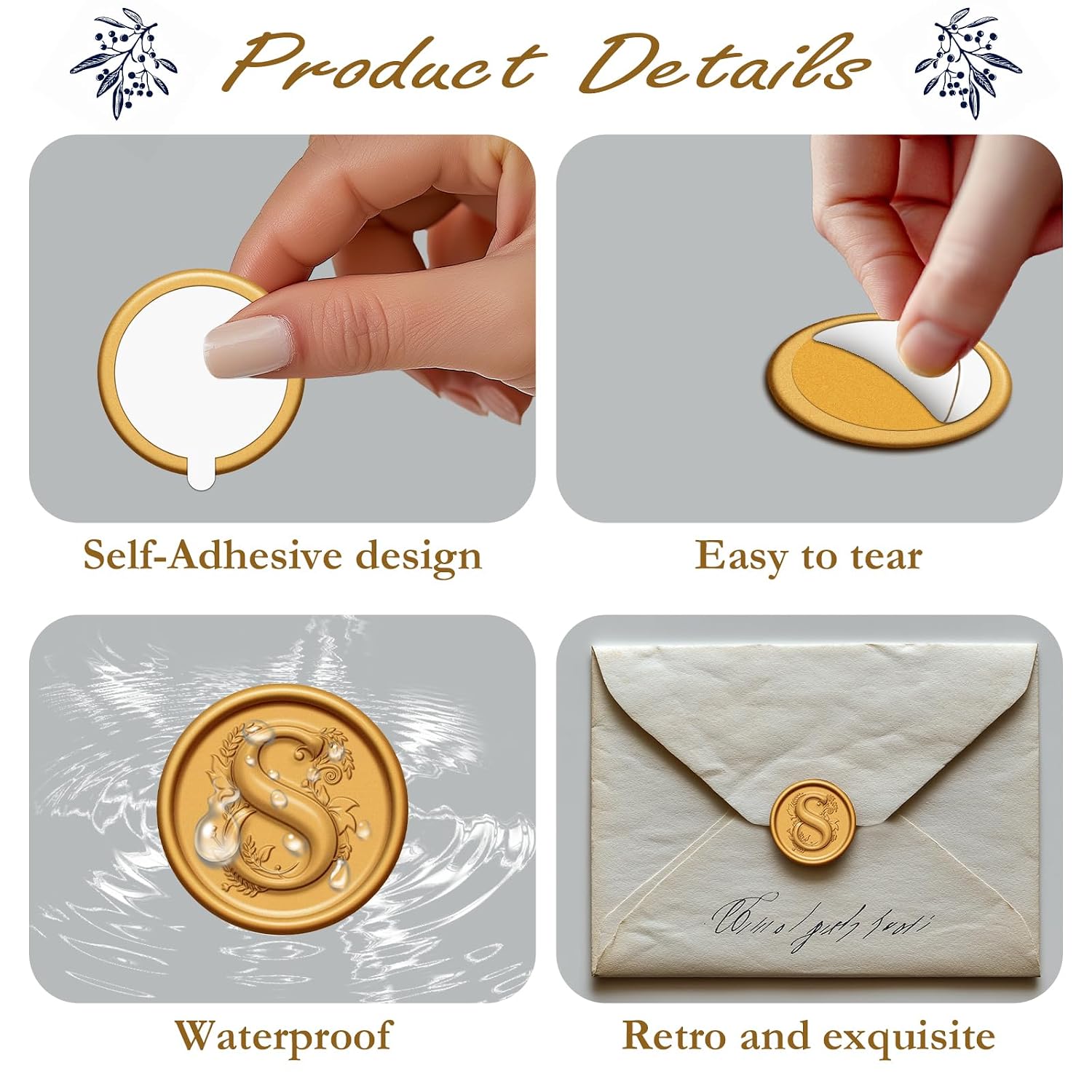 20 Pack Letter S Wax Seal Stickers, Antique Gold Initial Alphabet Self-Adhesive Wax Stickers for Wedding Party, Birthday, Christmas Envelope Seals