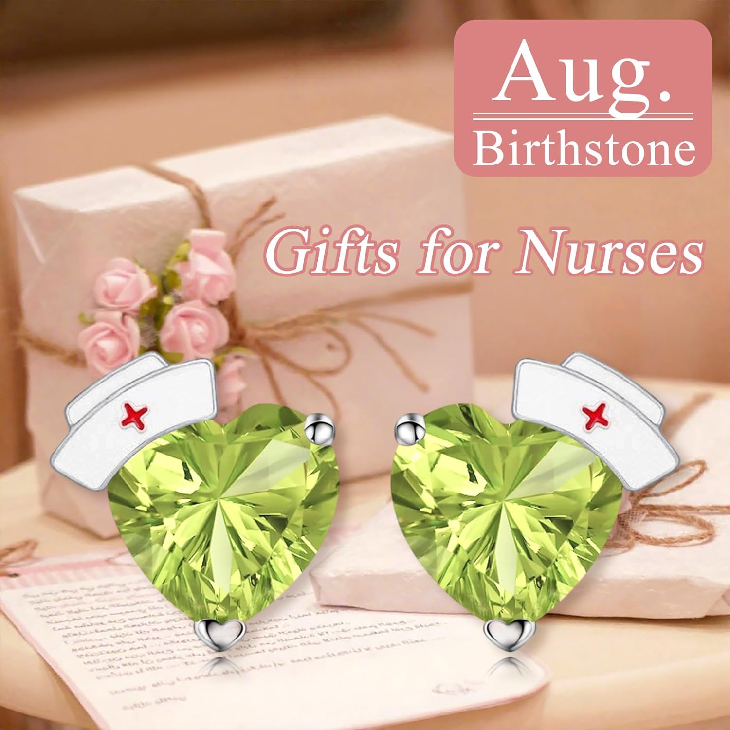 Birthstone Nurse Earrings 925 Sterling Silver Doctor Medical Studs Earring Graduation Nurse Hat Jewelry Gifts for New Nurse Doctor Student - Image 2