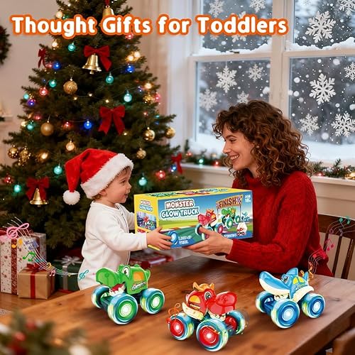 Miniatura 7 de Kimicare Camión monstruo, camiones monstruo iluminados para niños de 4 a 7 años, autos de juguete para niños pequeños de 1 a 3 años con camión de