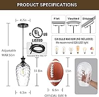Vista 3 de Glass Pendant Lights Kitchen Island, 1-Light Black Pendant Light Fixtures with Hand-Blown Clear Glass, Farmhouse Hanging Light for Kitchen Sink