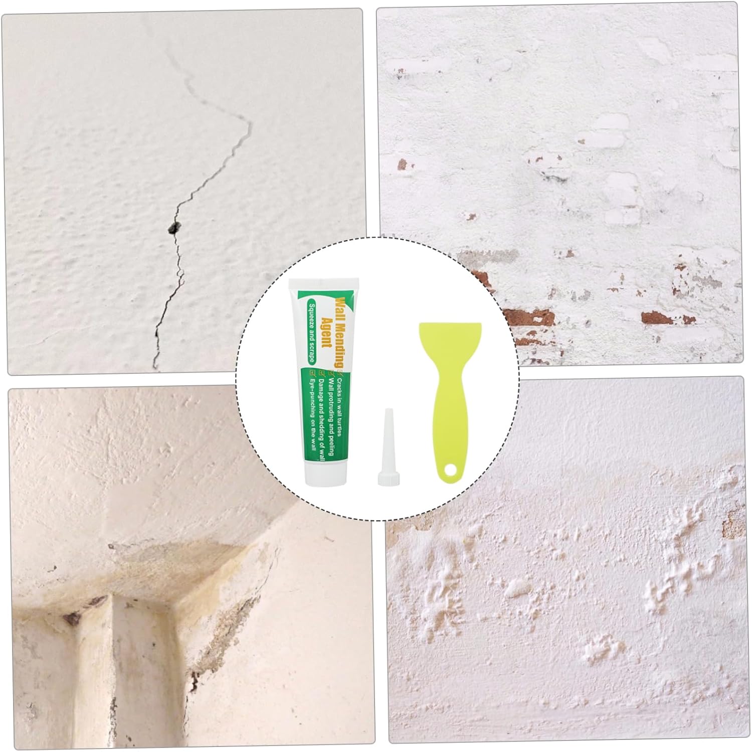 Safe Mend Wall Repair 2 Sets Repair Crack Repair Agent Wall Repair Scraper Wall Renovation Cream Self Adhesive Repair Paste Mending Ointment Wall Repair Paste with Scraper Set(Green,15.7X3CM)