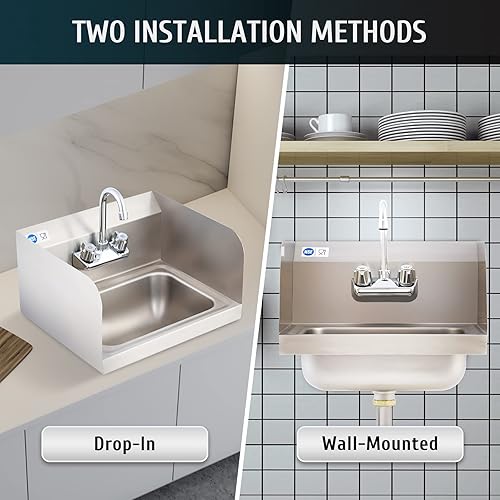 Miniatura 8 de WILPREP Fregadero comercial de lavado de manos, fregadero de acero inoxidable NSF con grifo de cuello de cisne y colador, fregadero de cocina de