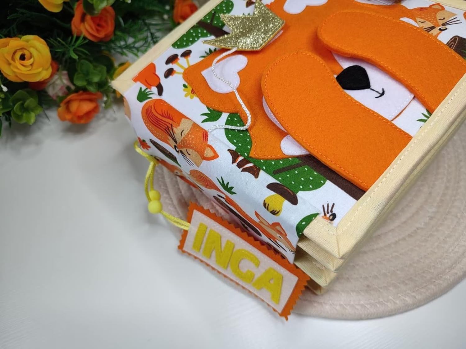 Personalized Quiet Baby Book Fox, Custom Felt book for fine motor skills, Montessori Toy, Toddler Activity Busy Book