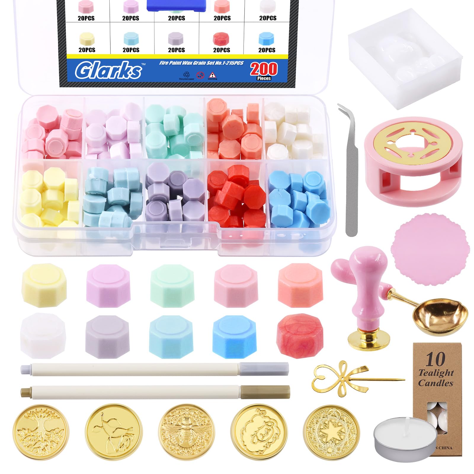 Glarks 225Pcs Wax Seal Stamp Kit, Wax Letter Seal Set including Colorful Wax Seal beads, Wax Seal Spoon