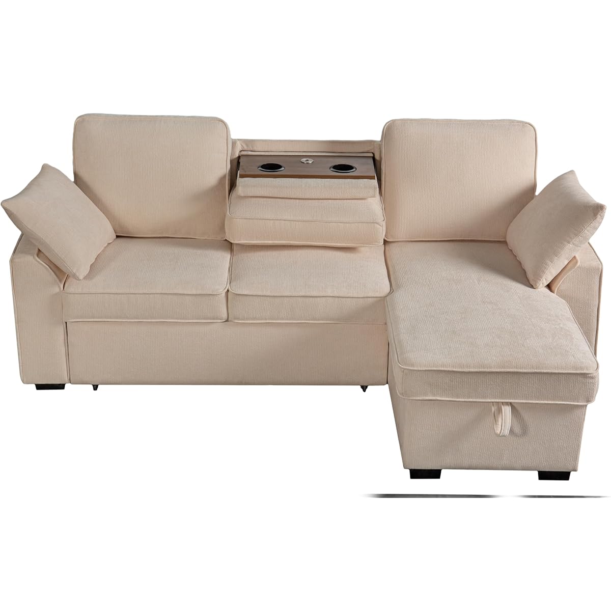 Ball & Cast L-Shape Reversible Sectional Sleeper Sofa Bed 4 in 1 Pull Out Couch with Storage Chaise,Cup Holders & USB Ports,Convertible Sleeper Corner Couch Pull-Out Sofa Bed for Living Room,Office - Thumbnail 2