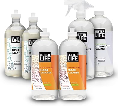 Better Life All Purpose Cleaner Unscented 32 Oz 2 Pack + Floor Cleaner 32 Oz Pack of 2+ Dish Soap Unscented 22 Oz 2 Pack