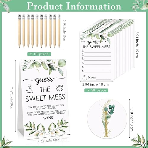 Miniatura 2 de Juego de 67 piezas de Guess The Sweet Mess Baby Shower, juego de pañales sucios, incluye letrero de Adivina el dulce lío, 50 tarjetas pequeñas, 10