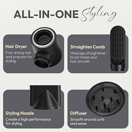 Miniatura 5 de Cepillo secador de pelo 8 en 1, estilizador de aire caliente con secador de pelo desmontable, cepillo secador de pelo y voluminizador, juego