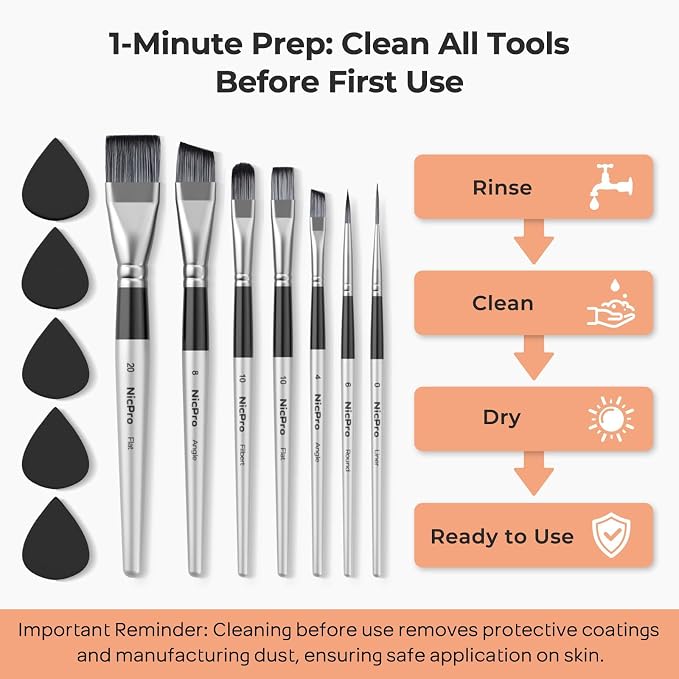 Nicpro Set de Pinceles para Pintura Facial 12 Piezas con 9 Esponjas, Pinceles para Pintura Facial miniatura 8