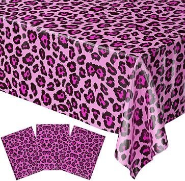Blue Orchards Pink Leopard Table Covers Pack of 3 - 54"x108" XL - Pink Leopard Birthday Party Supplies, Pink Tablecover, Cheetah Party Decorations, Leopard Party for Girls, Leopard Print Baby Shower