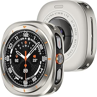 جراب حماية رفيع للغاية مضاد للصدمات متوافق مع ساعة سامسونج جالاكسي الترا 47 ملم (2024) مع غطاء خلفي، تيتانيوم/برتقالي