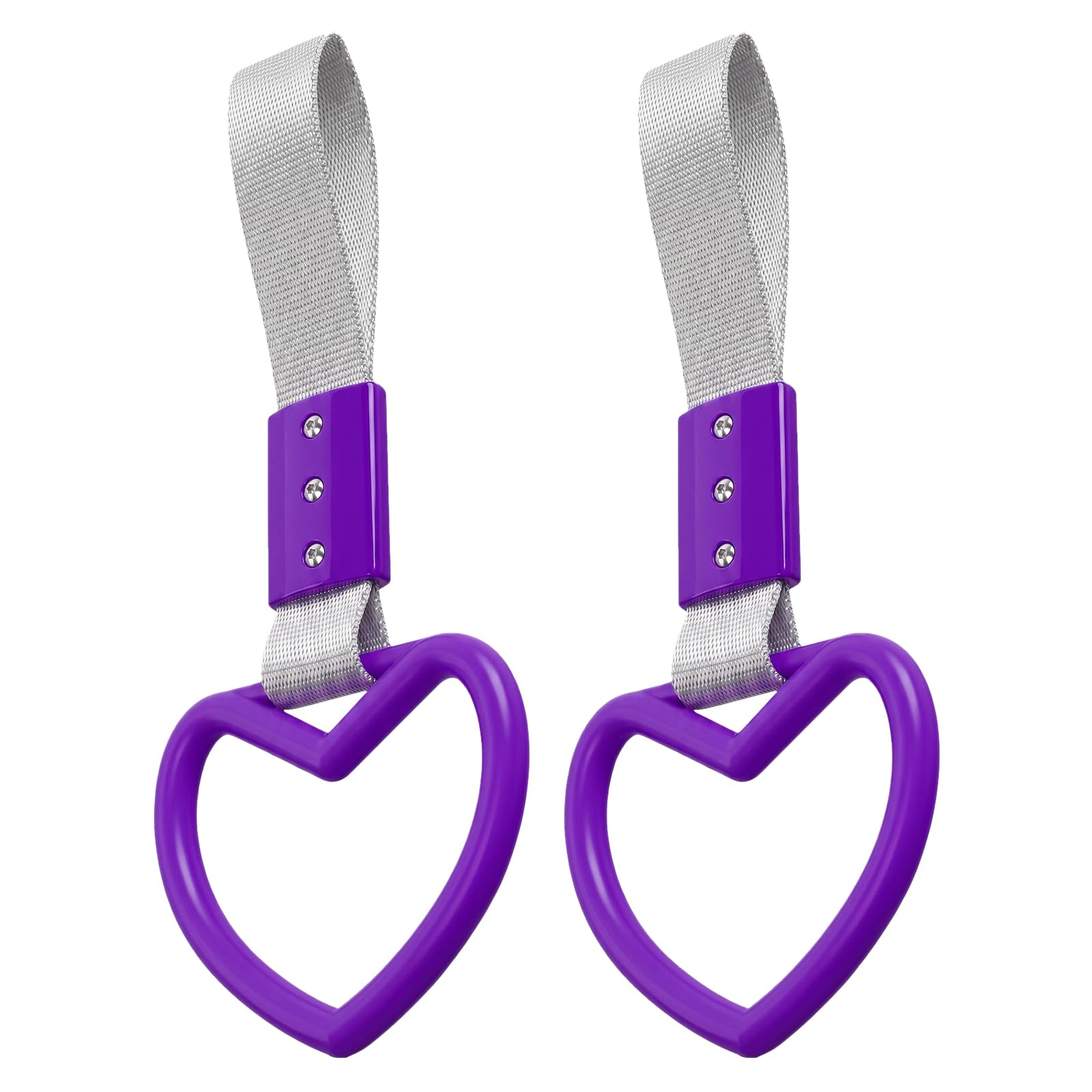 2PCS Heart Shaped Car Handle Straps, Rear Bumper Warning Keychain Ring for Car Exterior Accessories (Purple-Silver)