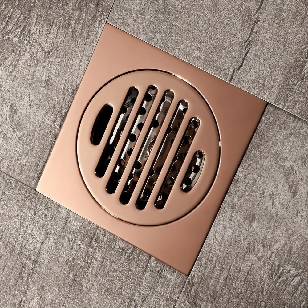 Piletta Doccia A Pavimento Scarichi a pavimento in ottone oro rosa Scarico a for doccia Bagno a quadrato Coperchio filtro Griglia di scarico