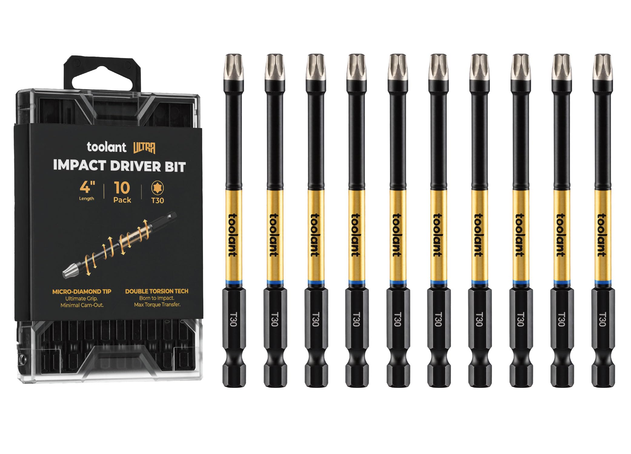 Toolant 4 Inch Ultra Impact Torx Bits 10Pack(T30),1/4" Hex-Shank S2 Steel Screwdriving Star Bit, Cnc Machined Tips Magnetic Power Bits, With Storage Box