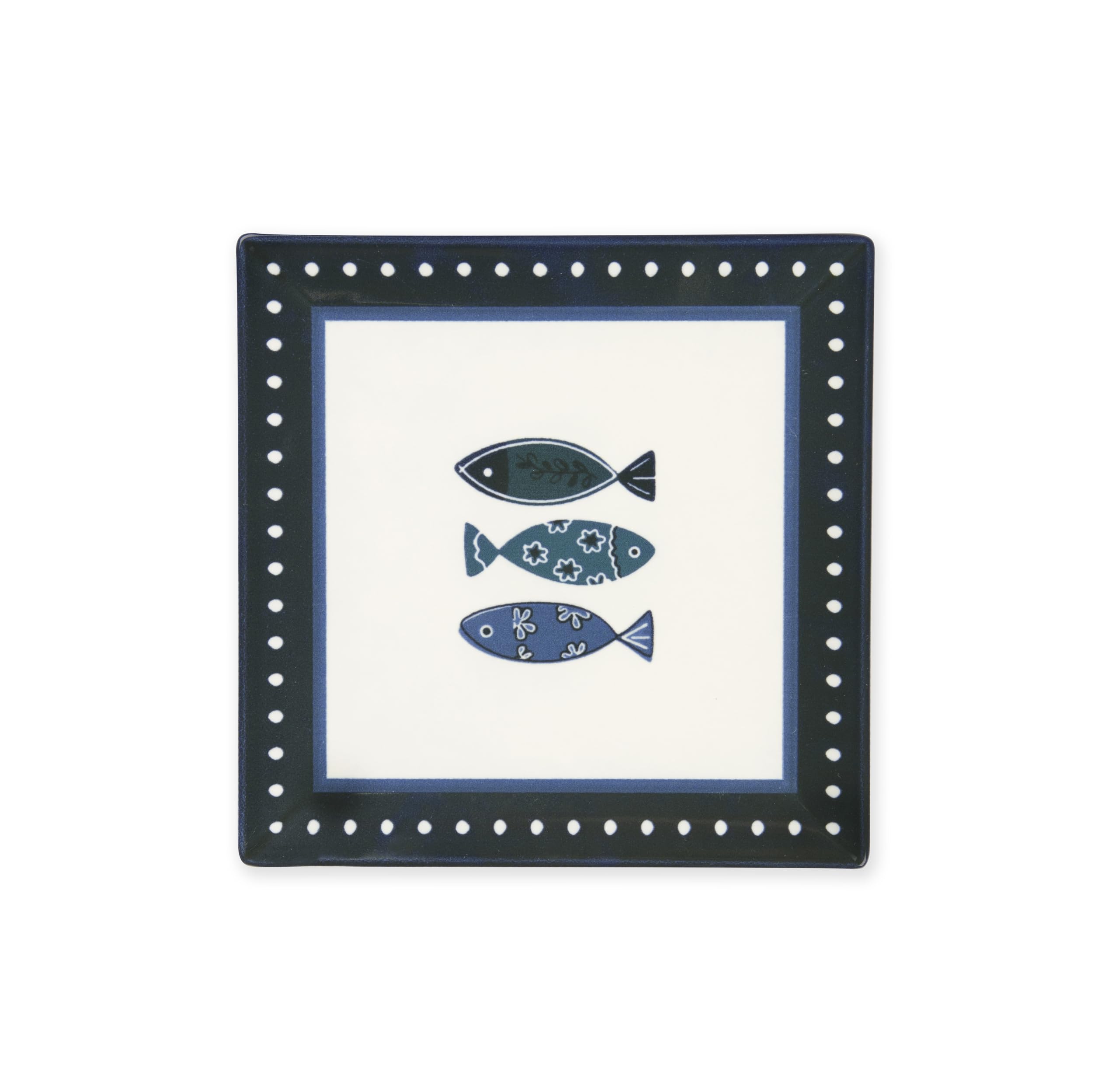 Excelsa Ocean - Juego de 6 platos cuadrados de cerámica, 18 x 18 cm, decoración de peces azules