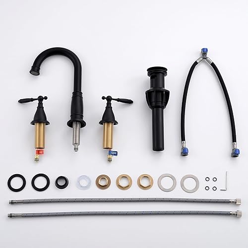 Miniatura 8 de Grifo de baño negro con 3 agujeros, grifos de dos asas de 8 pulgadas para lavabo de baño, grifos antiguos vintage para lavabo con montaje de drenaje