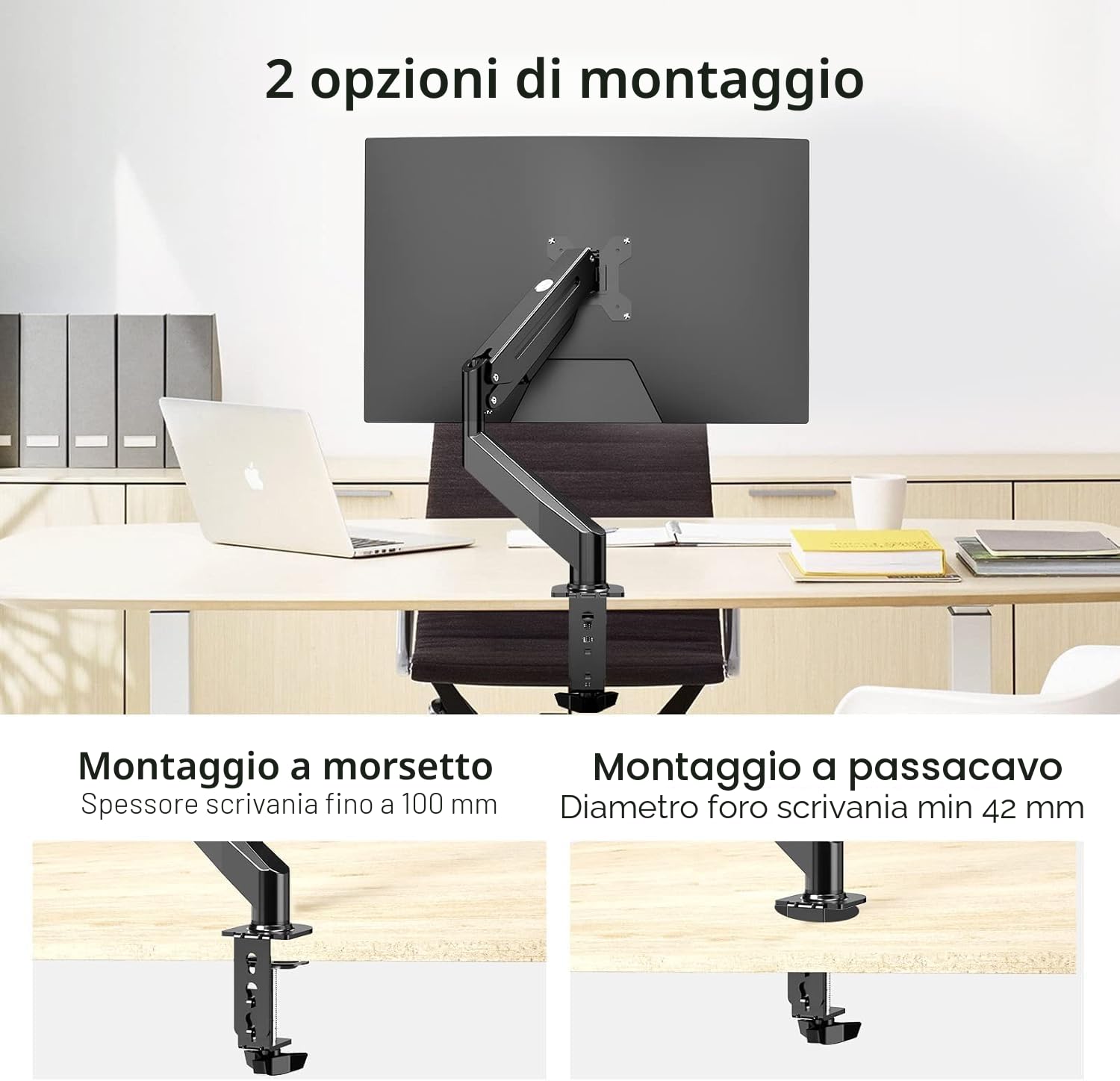 suptek Supporto per Monitor Braccio per Monitor con Molla a Gas Regolabile in Altezza per Schermi da 17-32 pollici, VESA 75/100 mm, fino a 10 kg, Ergonomico, Nero