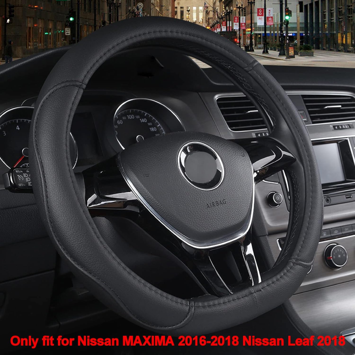 for Nissan Maxima 2016 2017 2018, for Nissan Leaf 2018, D Shape Car Steering Wheel Cover PU Leather Car Styling Auto Protector