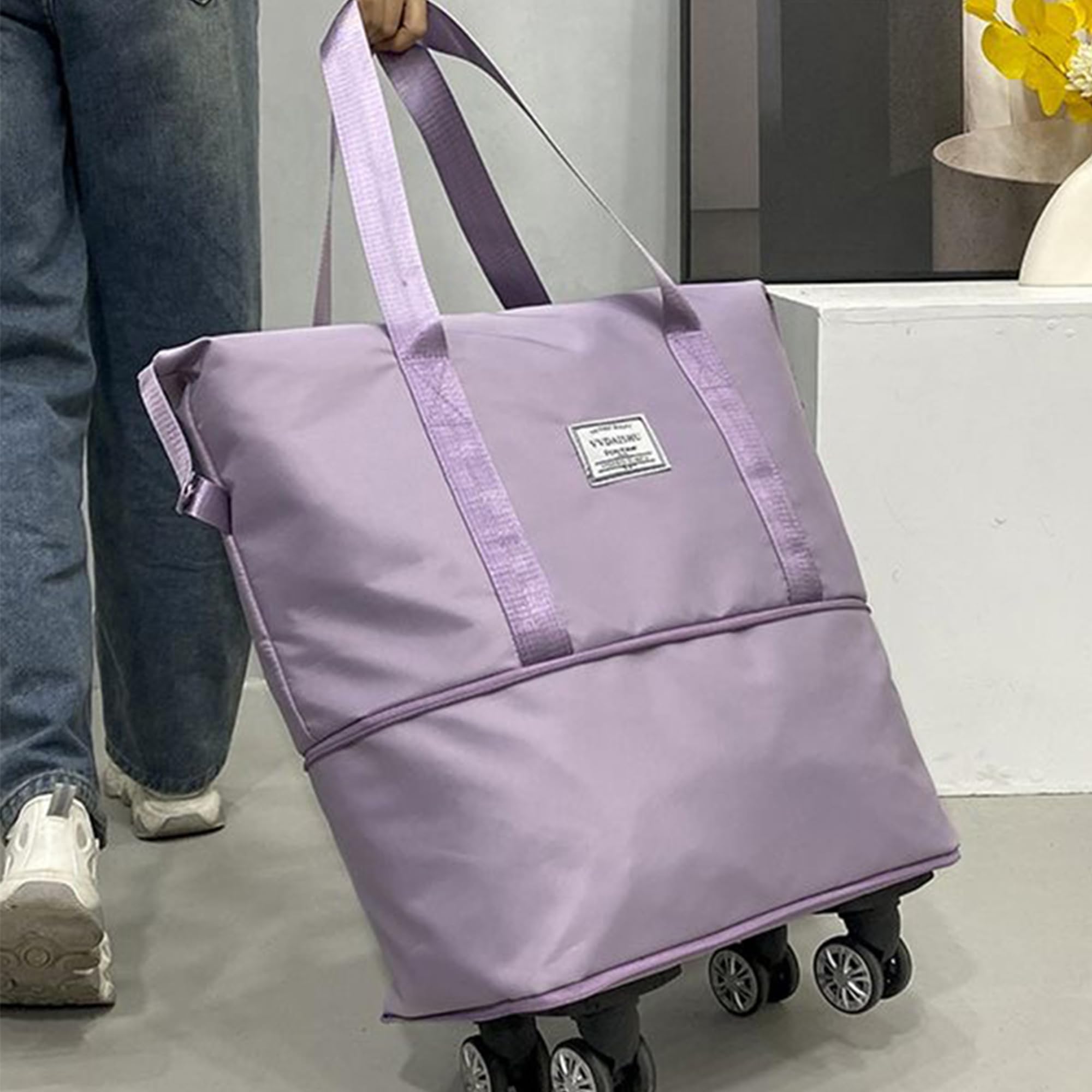 Borsa da Viaggio con Ruote, Borsone Pieghevole Espandibile con Ruote Rimovibili, Impermeabile Grande Capacità Bagaglio a Mano Espandibile, Borsa da Weekend da Donna Bagaglio a Mano da Viaggio