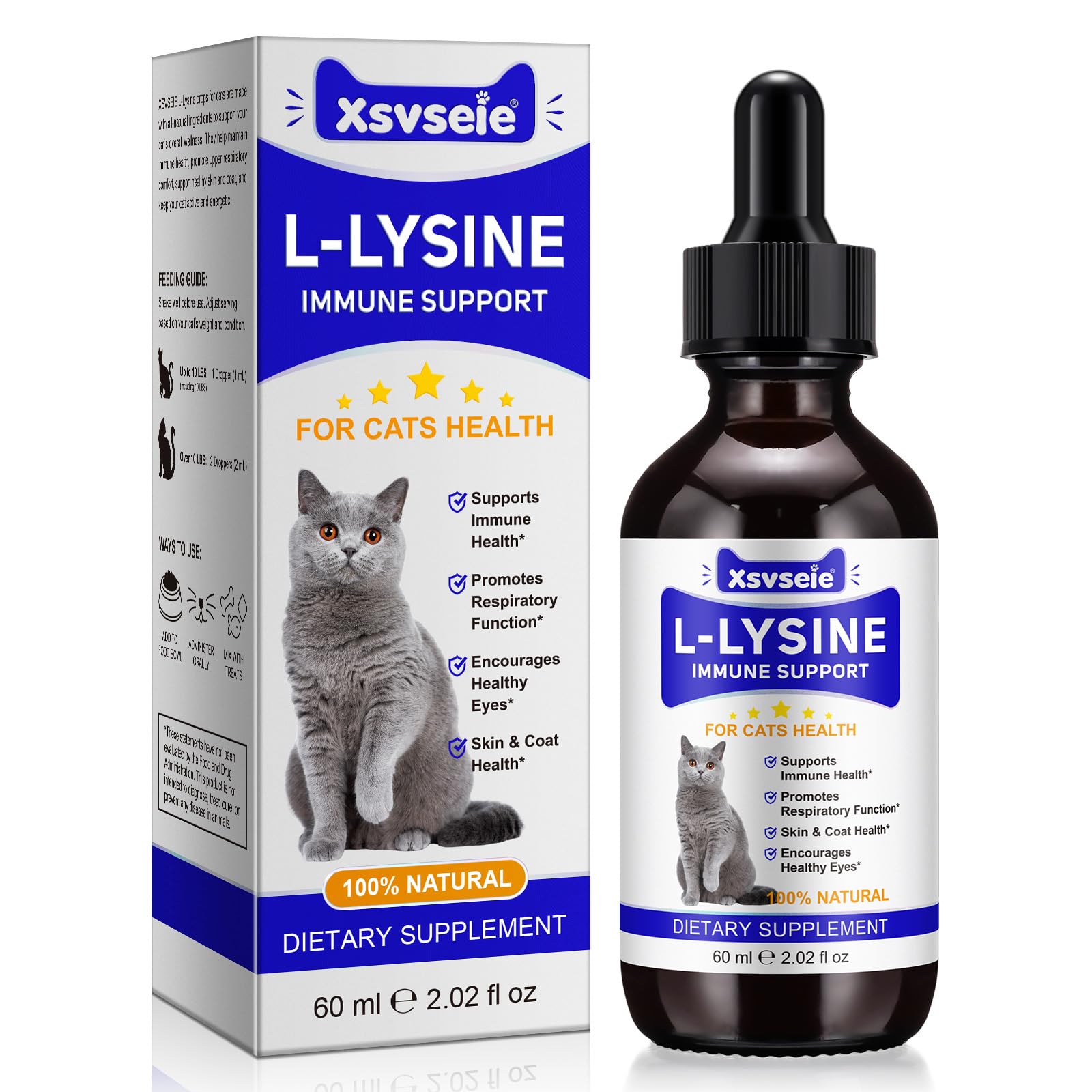 L-Lysin für Katzen, Lysin-Tropfen für Katzen, Unterstützung des Immunsystems - Niesen, Erkältung, laufende Nase, Atemwege 60ml