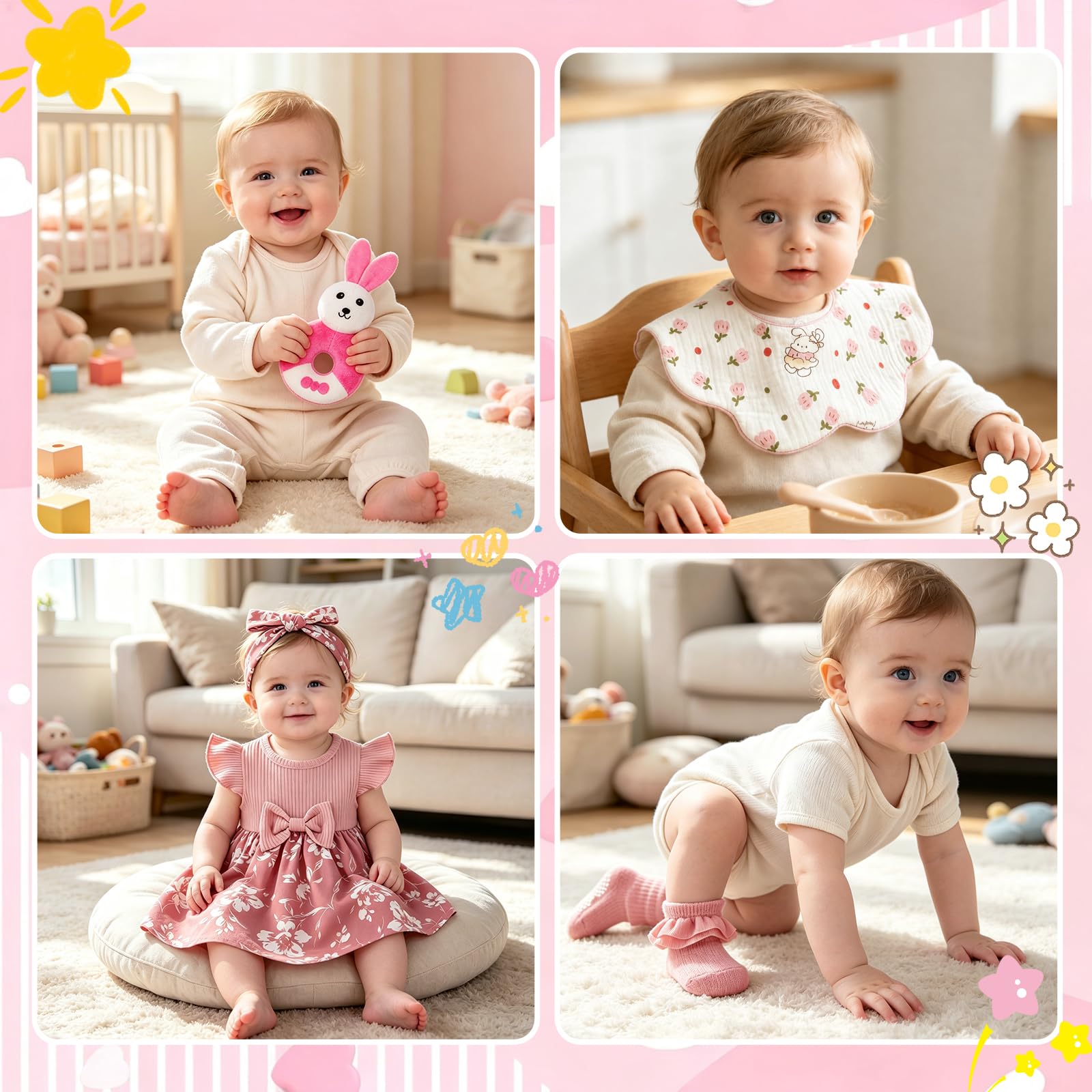 Regalo per neonata, 10 pezzi, regalo per neonati | Regalo per nascita con coperta, vestito, bavaglino, sonaglio, guanto da bagno, calze, cesto regalo (rosa)