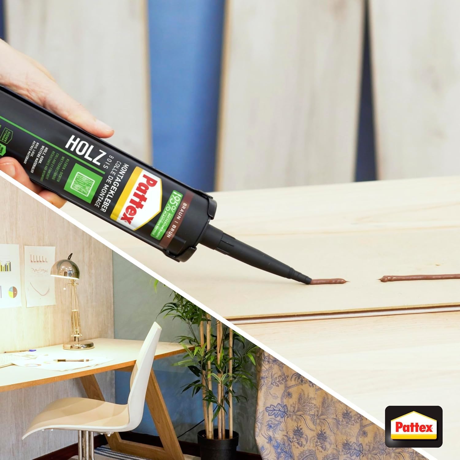 Pattex Montagekleber Holz, Kartusche, braun, 6x 420g | Spezialkleber für Holzarbeiten – starke Haftung & natürliche Optik